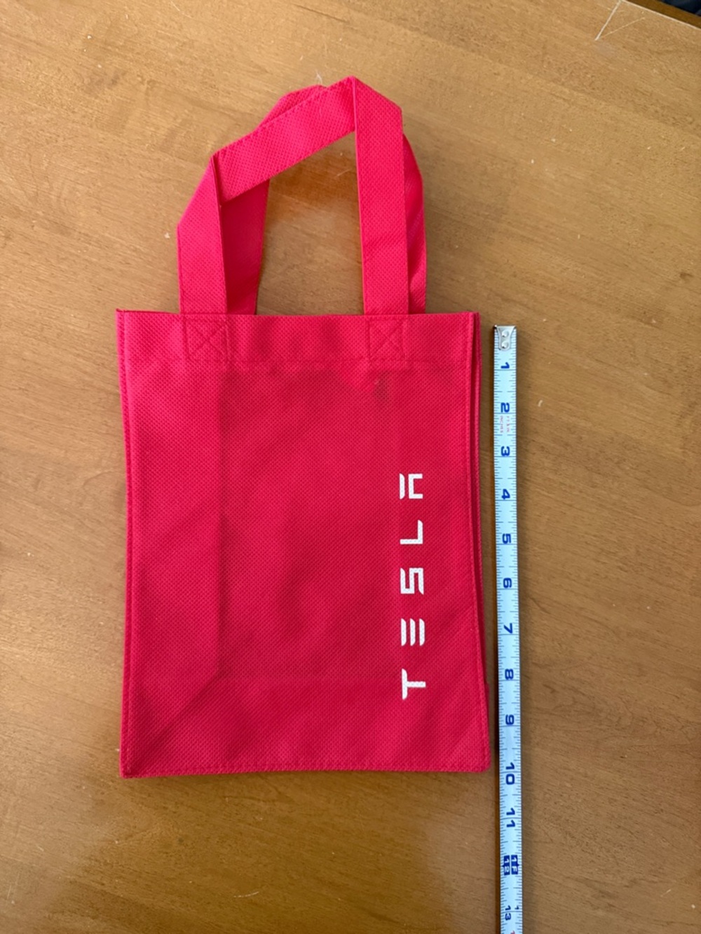 Tesla Red Reusable Tote with White Vertical Logo